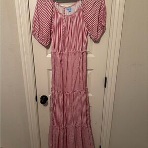Girls' Tiered Maxi Dress with Pink Stripe